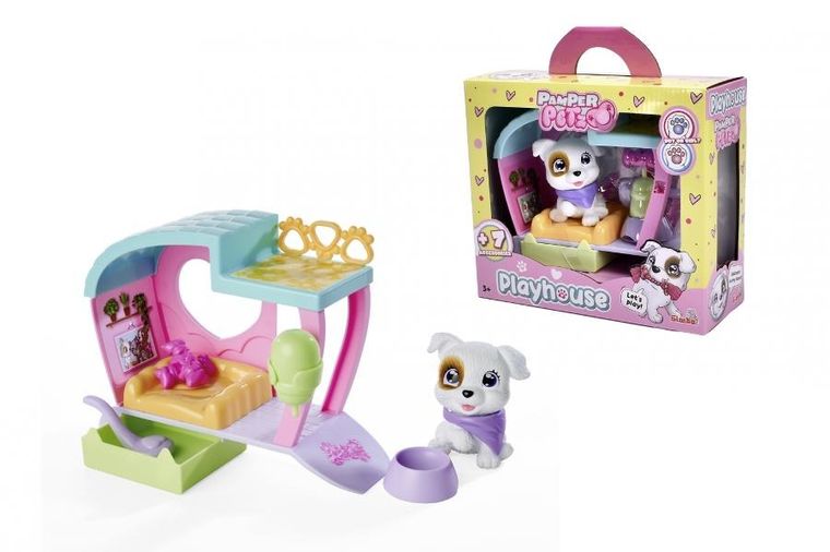 Pamper Petz, Piesek z pieluszkowego gangu, zabawka interaktywna z domkiem