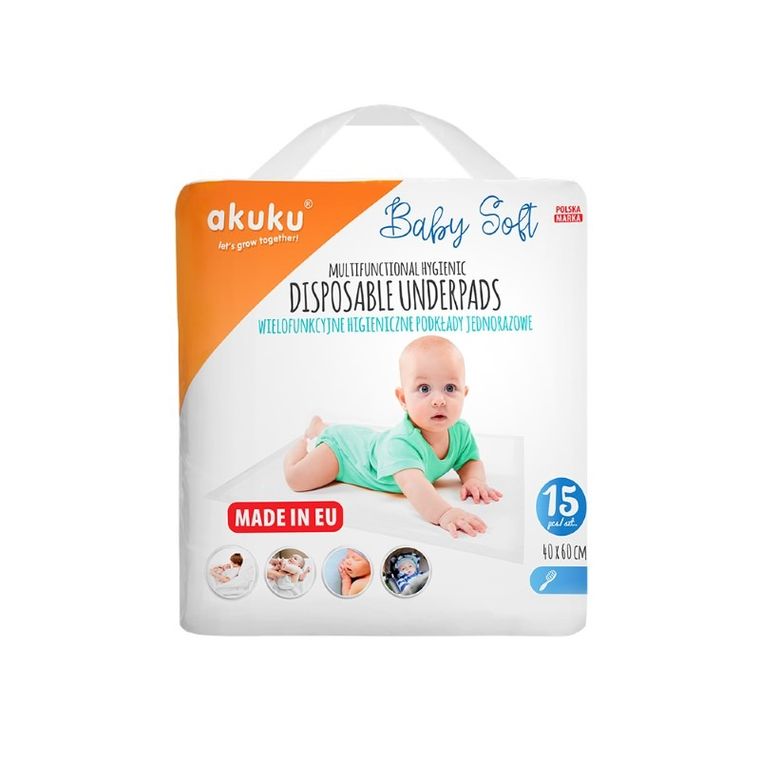 Akuku, Baby Soft, podkład jednorazowy, 15 szt.