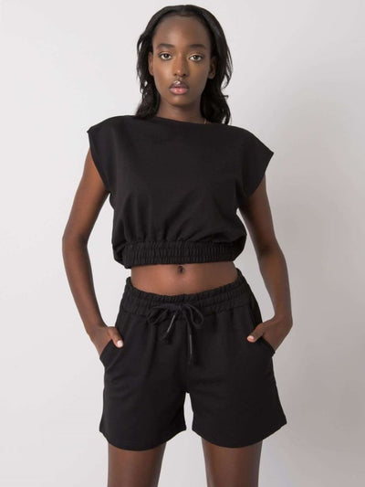 Komplet damski, Bluza, Szorty, czarny, Rue Paris