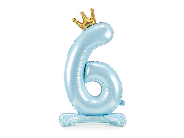 PartyDeco, stojący balon foliowy, cyfra "6" 84 cm, błękit, 1 szt.
