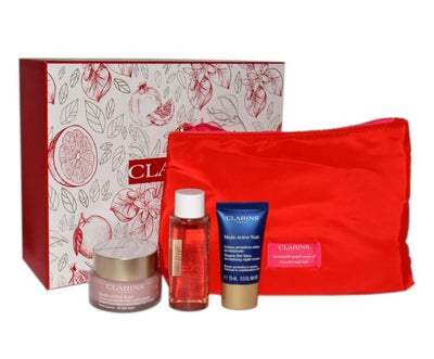 Clarins, zestaw, krem do twarzy, 50 ml + krem do twarzy na noc, 15 ml + woda micelarna, 50 ml + kosmetyczka