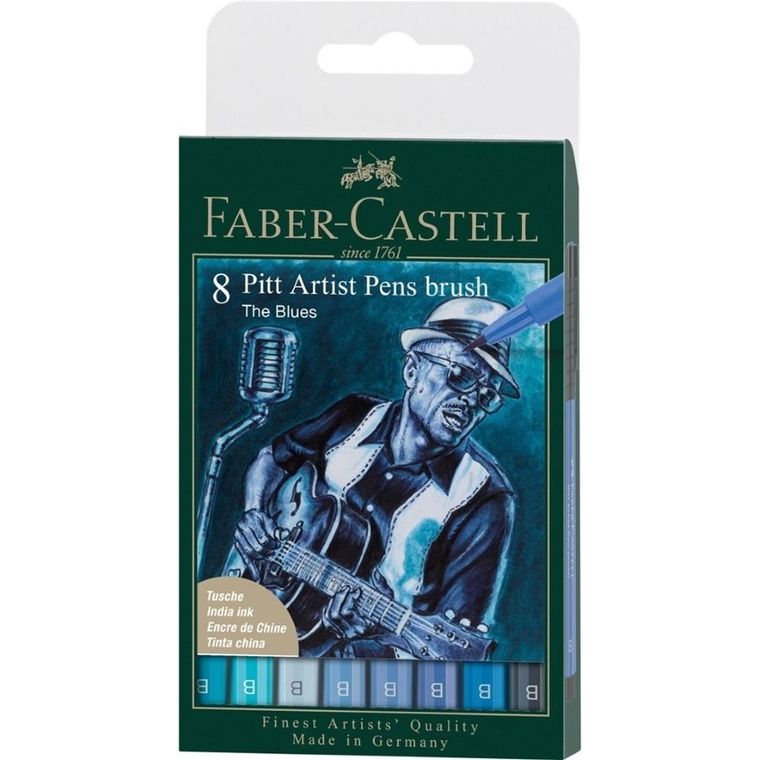 Faber-Castell, Pitt Artist Pen, pisaki, The Blues, 8 szt.