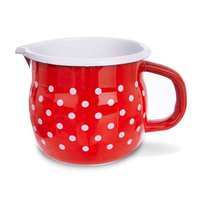 Orion, kubek emaliowany retro, czerwony w grochy, 0,8l