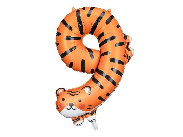 PartyDeco, balon foliowy, cyfra 9, tygrys, 64x87 cm