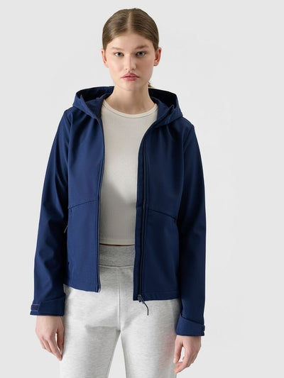 Kurtka softshell damska z kapturem, granatowa, 4F