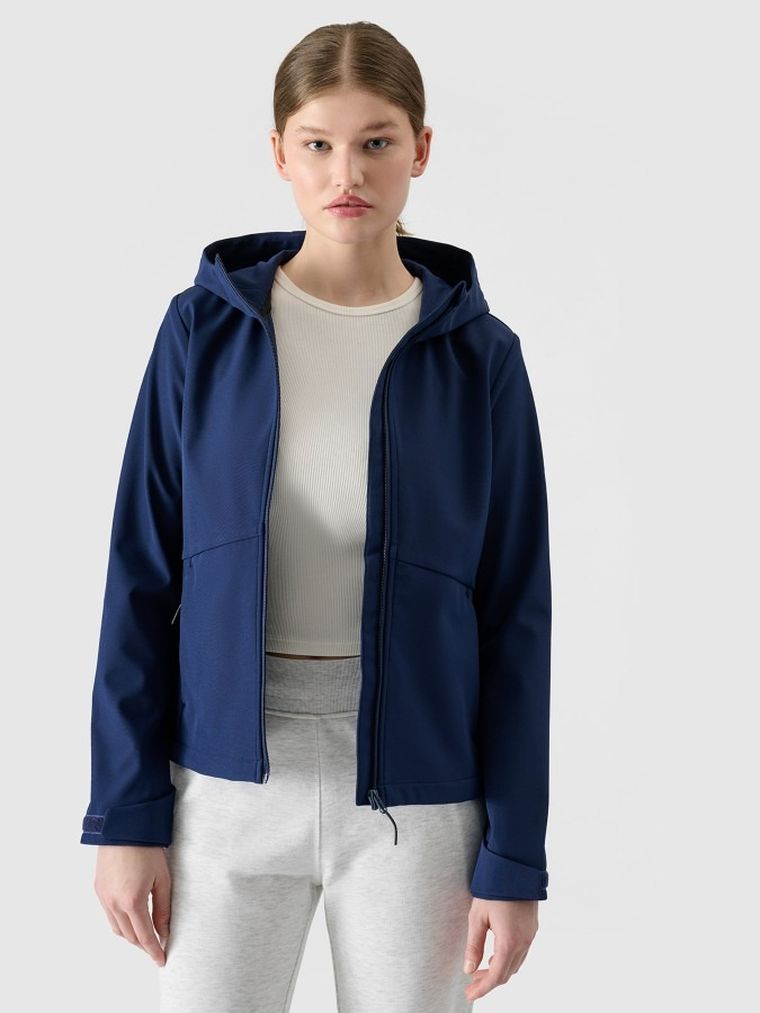 Kurtka softshell damska z kapturem, granatowa, 4F
