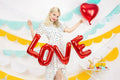 PartyDeco, balon foliowy, napis Love, 140 cm, czerwony