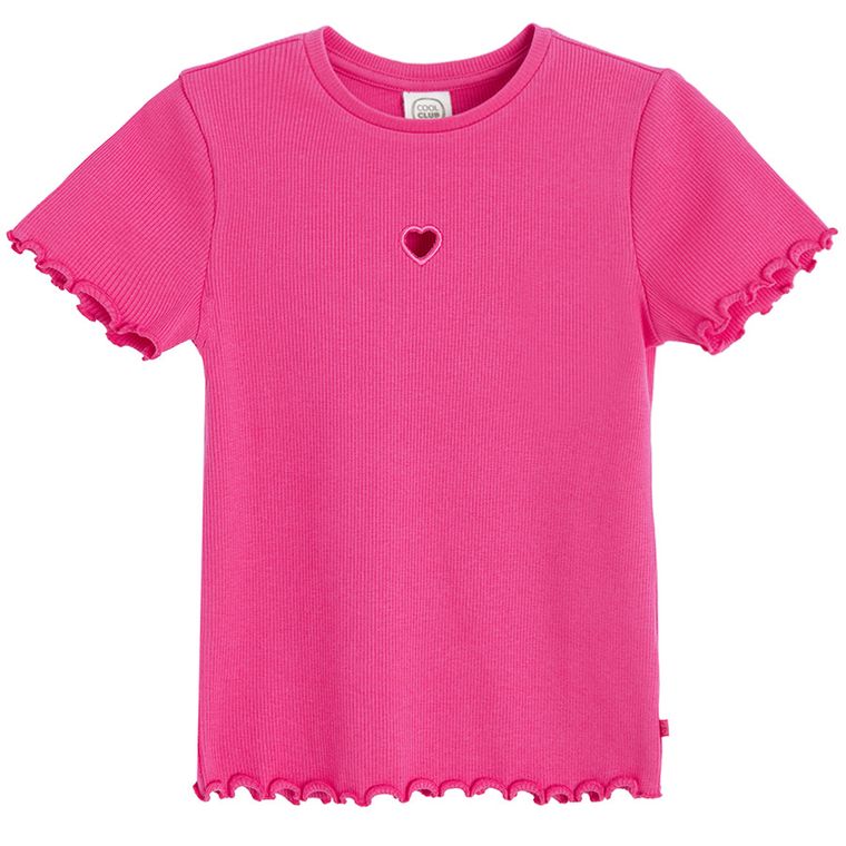 Cool Club, T-shirt dziewczęcy, prążkowany, różowy