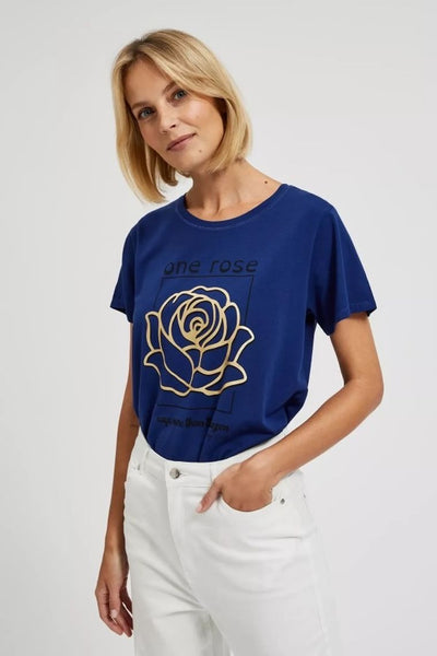 T-shirt damski, granatowy, Moodo