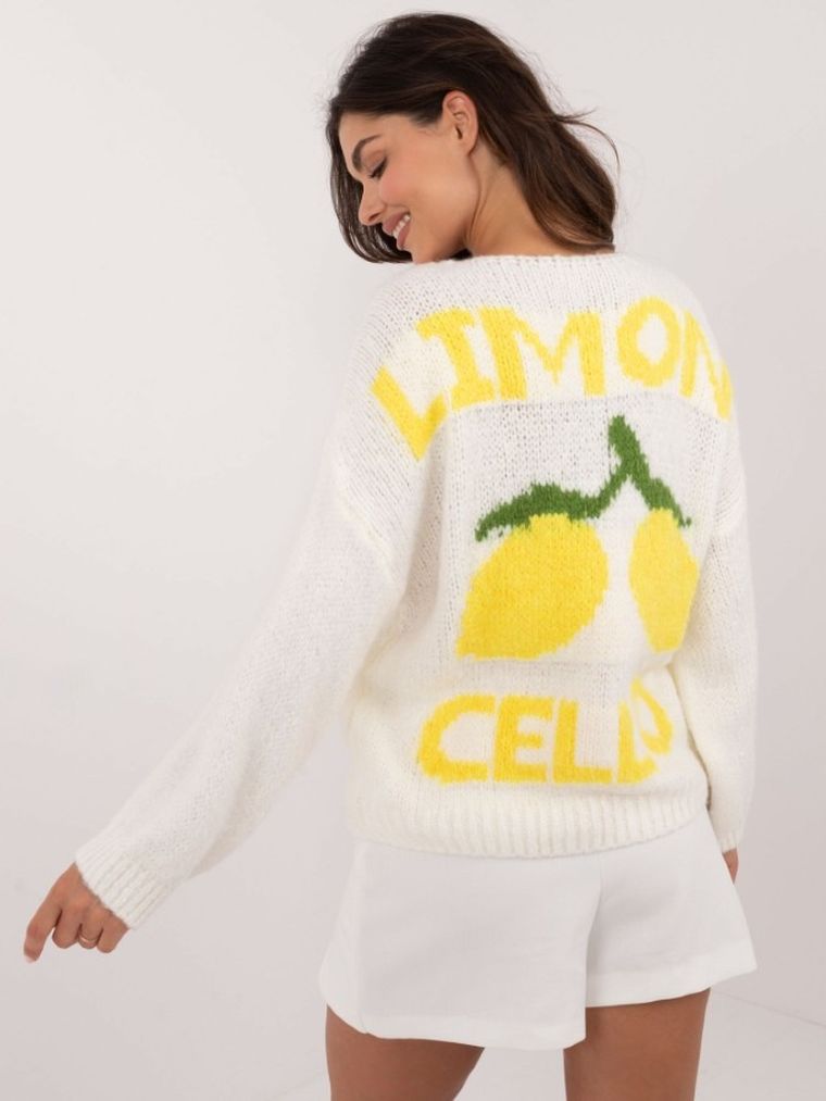 Sweter damski, rozpinany, ecru, Italy Moda