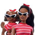 Barbie, Jednakowa stylizacja, lalka i piesek, Paski
