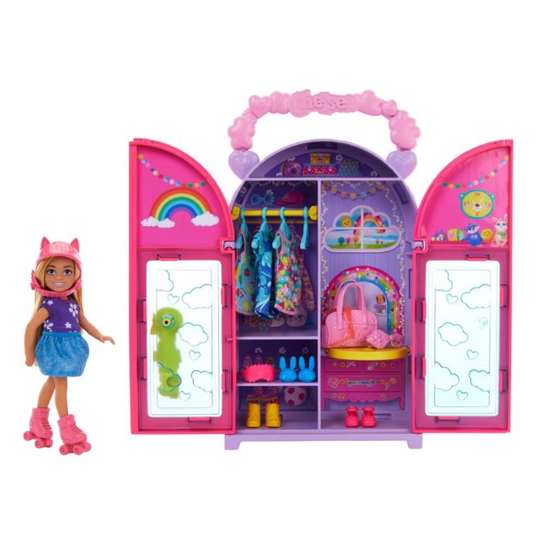 Barbie, Szafa Chelsea, zestaw z lalką, ubrankami i akcesoriami