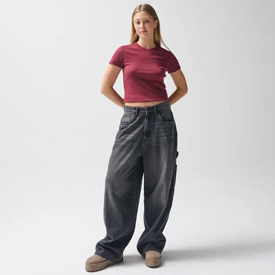 Regulowane grafitowe jeansy o kroju super baggy NOWEAR