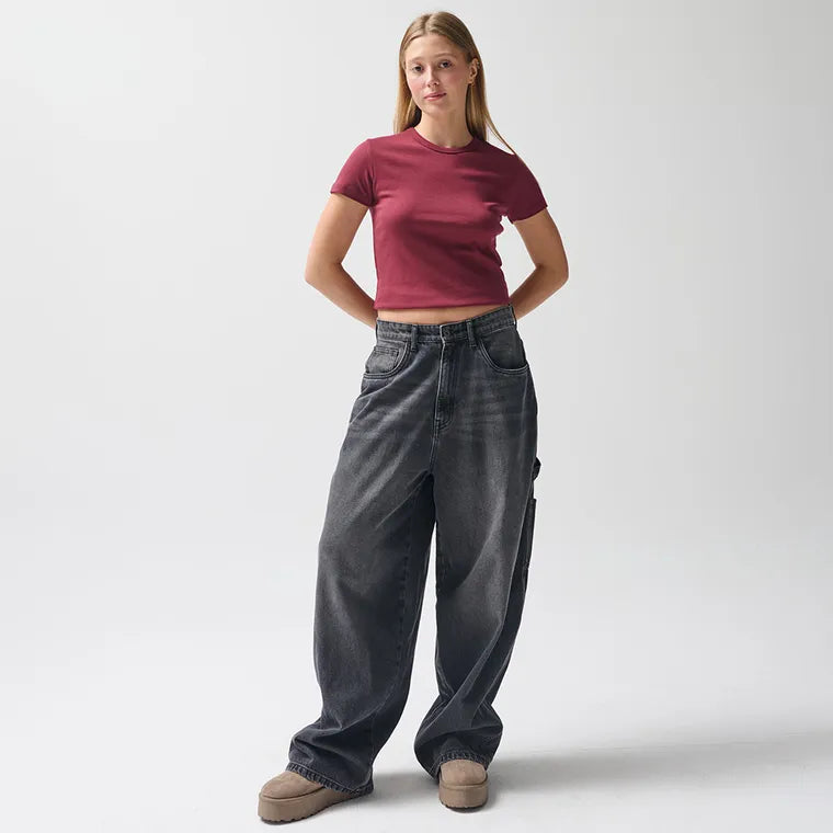 Regulowane grafitowe jeansy o kroju super baggy NOWEAR