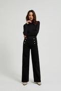 Spodnie jeansowe damskie, wide, czarne, Moodo