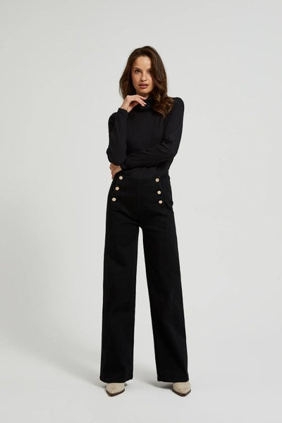 Spodnie jeansowe damskie, wide, czarne, Moodo