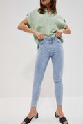 Spodnie jeansowe damskie, medium waist, niebieskie, Moodo