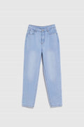Spodnie jeansowe damskie, mom fit, niebieskie, Moodo