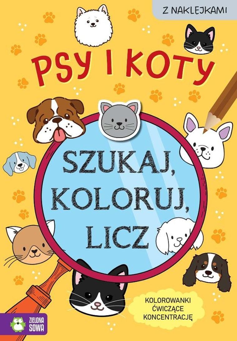 Psy i koty. Szukaj, koloruj i licz