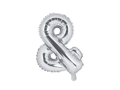 PartyDeco, balon foliowy, znak &, 35 cm, srebrny