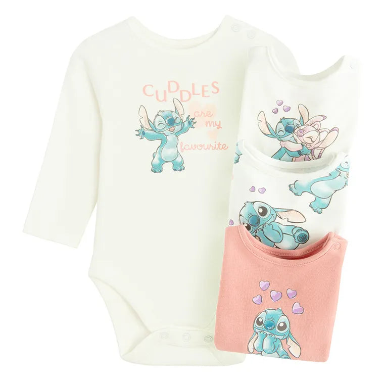 Cool Club, Body dziewczęce z długim rękawem, mix, Lilo i Stitch, zestaw, 4 szt.