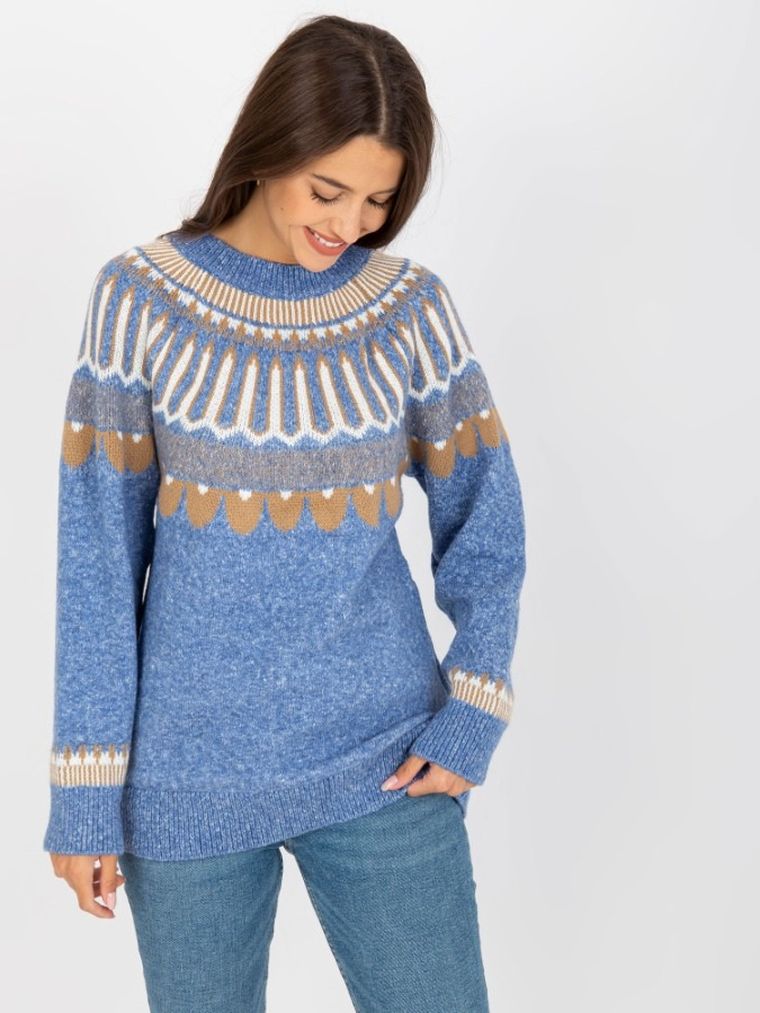 Sweter damski, niebieski, Rue Paris