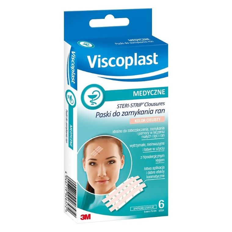 Viscoplast, Steri Strip, paski do zamykania ran, cieliste, 6 szt.