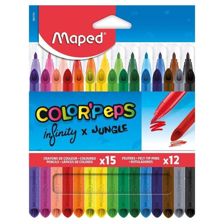Maped, zestaw:  Infinity, kredki, 15 szt. + Jungle, flamastry, 12 szt.