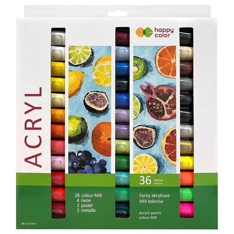 Happy Color, farba akrylowa, 36 kolorów, 12 ml