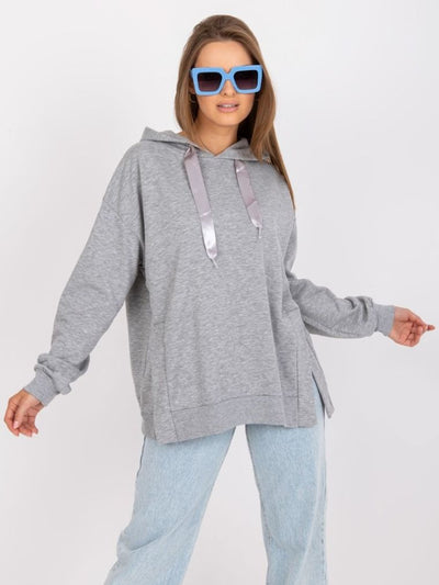 Bluza damska z kapturem, szara, Ex Moda