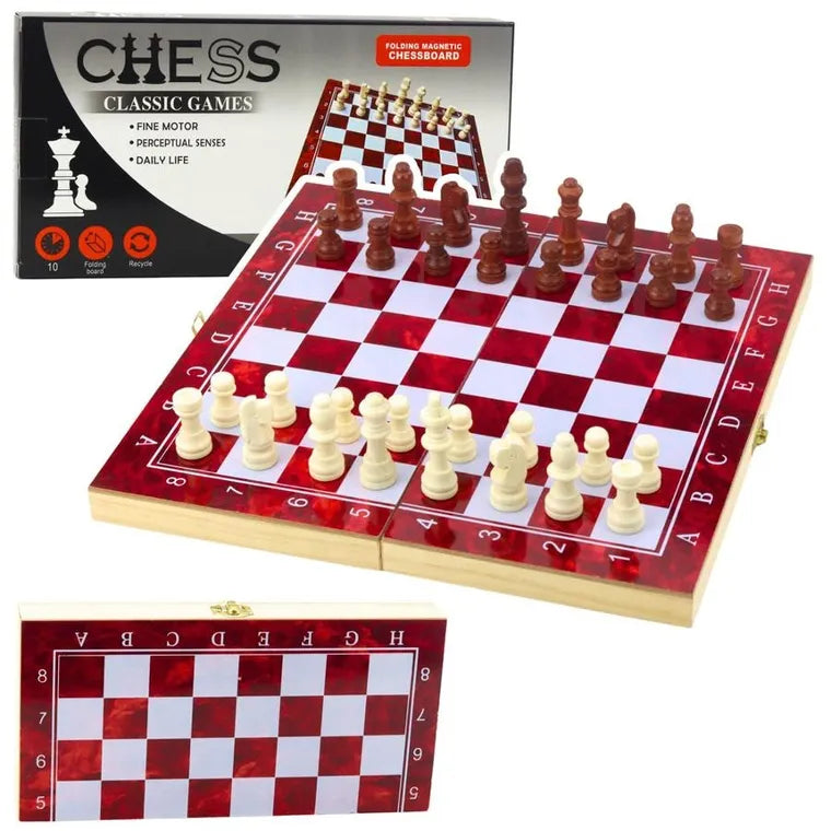Lean Toys, szachy tryktrak warcaby, drewniana gra logiczna 3w1, 24x24 cm