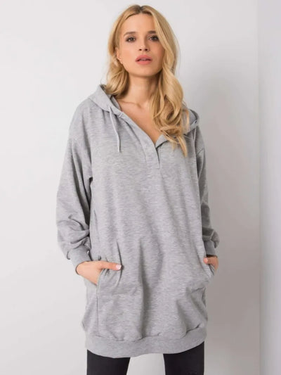 Bluza damska z kapturem, szara, Ex Moda
