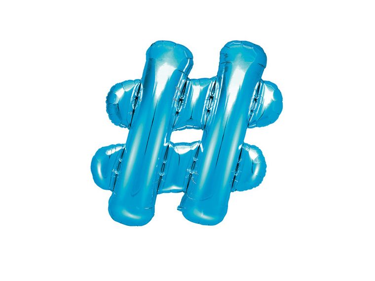 PartyDeco, balon foliowy, znak #, 35 cm, niebieski