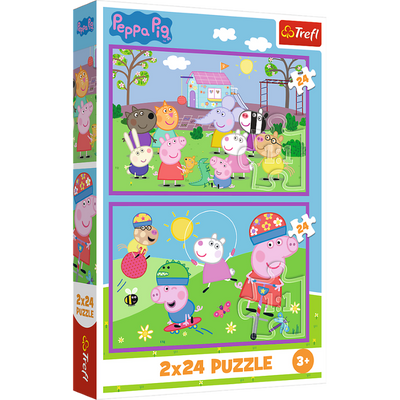 Trefl, Świnka Peppa, Peppa na placu zabaw, puzzle, 2x24 elementów