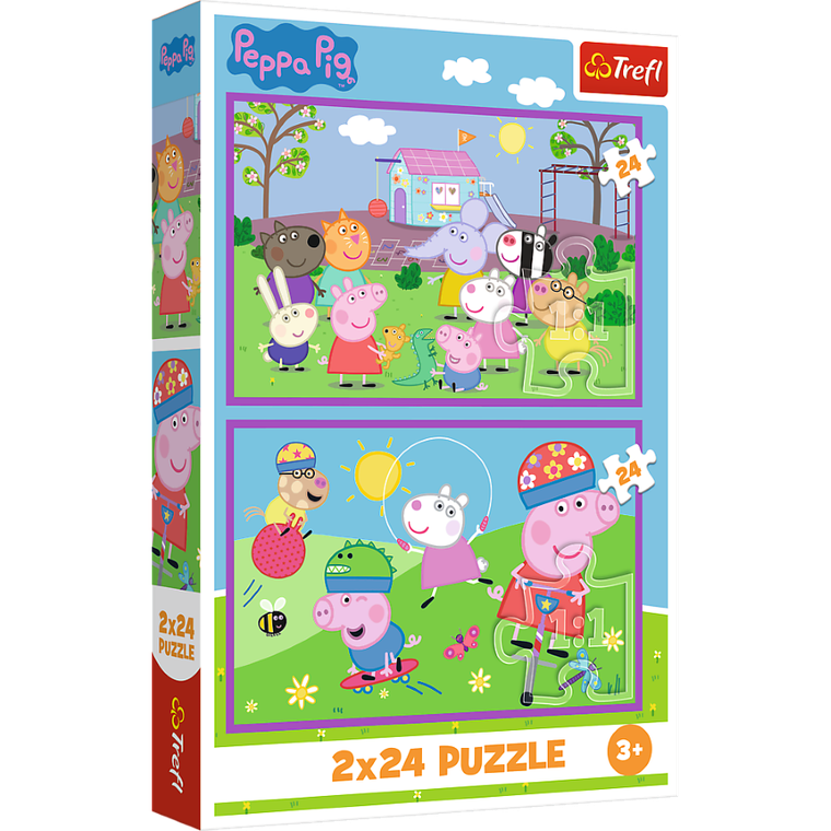 Trefl, Świnka Peppa, Peppa na placu zabaw, puzzle, 2x24 elementów