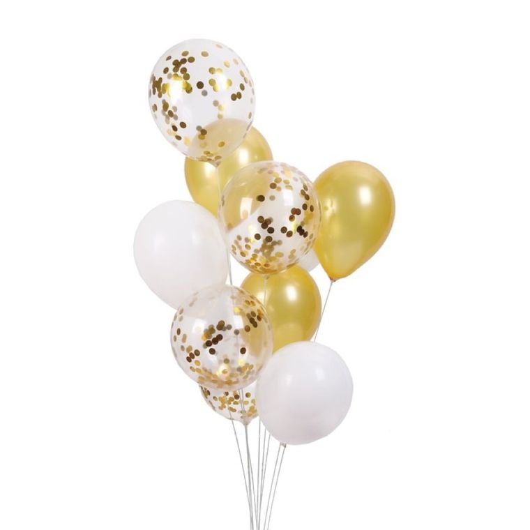 Balony foliowe, konfetti, złote, zestaw, 30 cm, 10 szt.