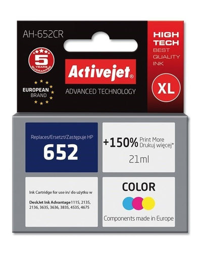 Activejet, tusz do drukarki, zamiennik HP 652 F6V24AE, Premium, 21 ml, kolor, AH-652CR