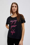 T-shirt damski, czarny, Moodo