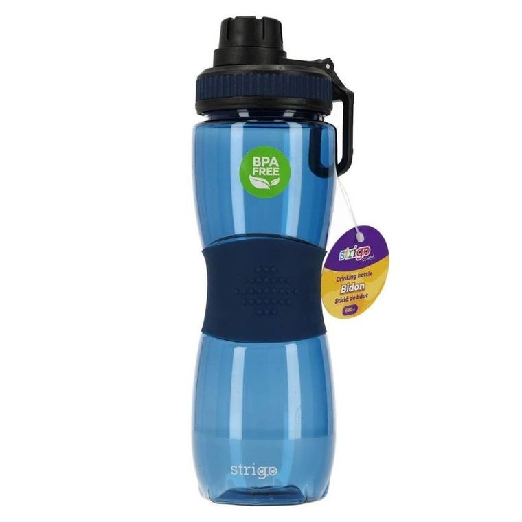 Strigo, bidon z gumowym uchwytem, granatowy, 600 ml