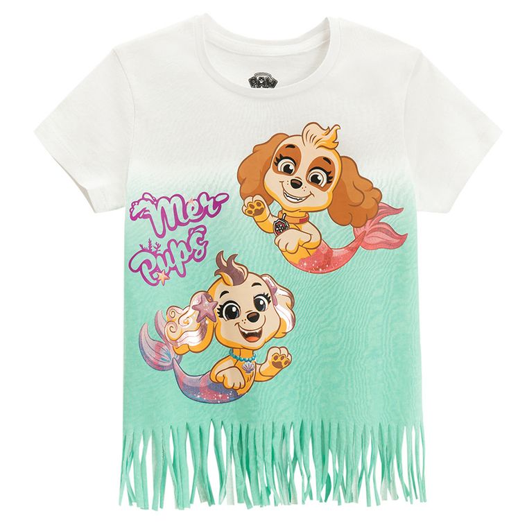 Cool Club, T-shirt dziewczęcy, biało-turkusowy, Psi Patrol