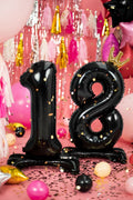 PartyDeco, stojący balon foliowy liczba "18", 84 cm, czarny, 1 szt.