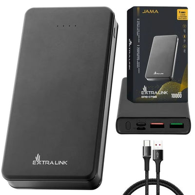 Extralink, EPB-078B 10000mAh, powerbank, USB-C, czarny