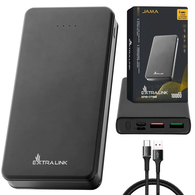 Extralink, EPB-078B 10000mAh, powerbank, USB-C, czarny