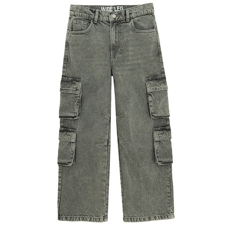 Regulowane szare jeansy wide leg cargo Cool Club