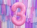 PartyDeco, balon foliowy, w kształcie cyfry 3, 86 cm, różowy