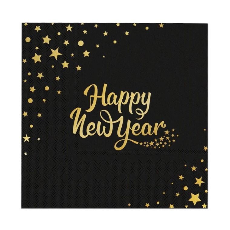 Party Tino, serwetki papierowe, Happy New Year, czarne, 33x33 cm, 10 szt.