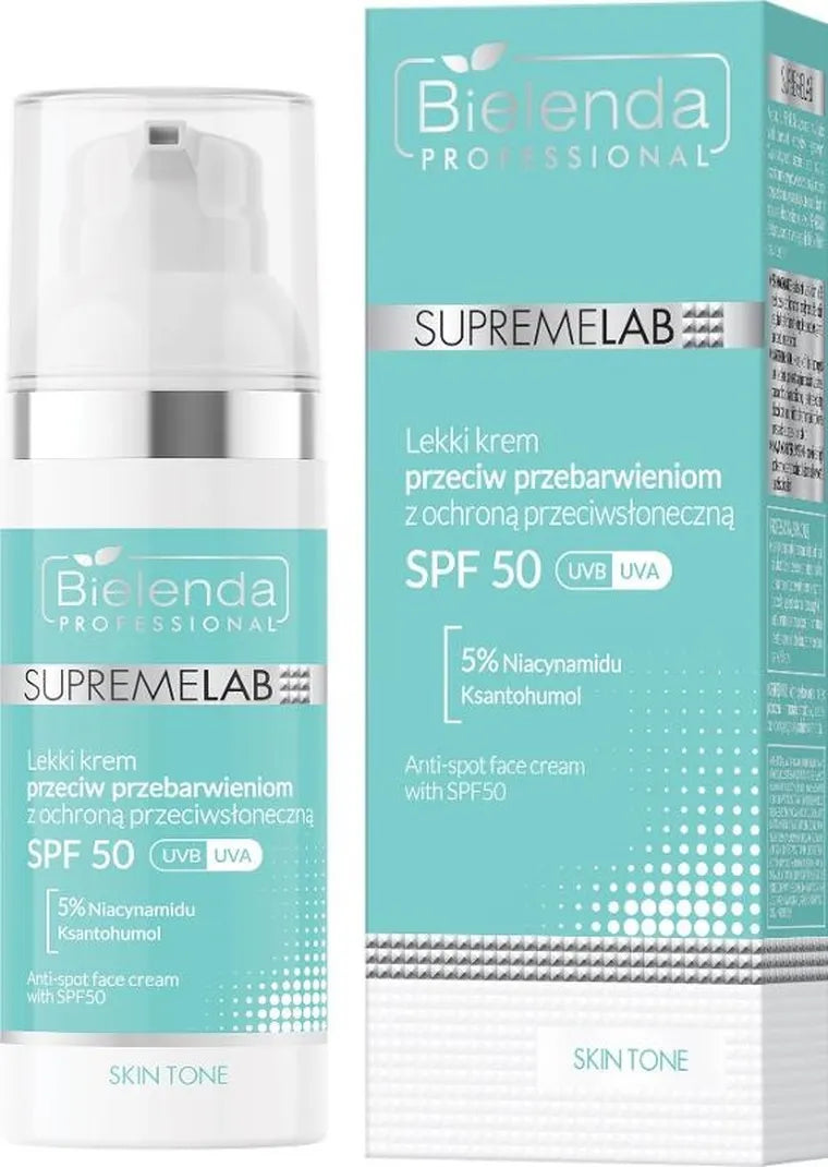 Bielenda Professional, Supremelab Skin Tone, lekki krem przeciw przebarwieniom z SPF 50 uva/uvb, 50 ml