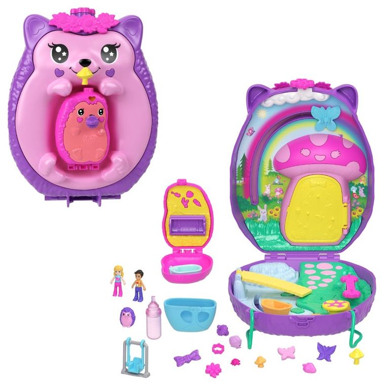 Polly Pocket, Kompaktowa torebka Rodzina Jeżyków, zestaw z figurkami i akcesoriami