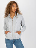 Bluza damska z kapturem, rozpinana, szara, Basic Feel Good