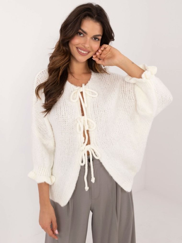 Sweter damski, oversize, ecru, Italy Moda